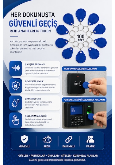 Anahtar Tipi Boncuk Proximity Personel Kartı 125khz -100 Adet