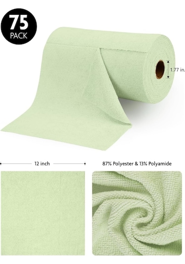 Çok Amaçlı Rulo Mikrofiber Temizlik Bezi 30x30 75 Yapraklı Yeşil Yeşil