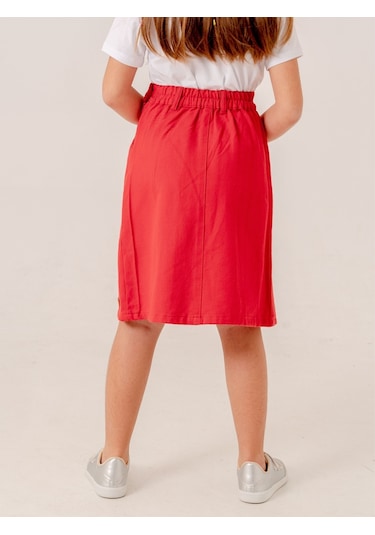 Kız Çocuk Gabardin Pileli Keten Etek 2958 Kırmızı