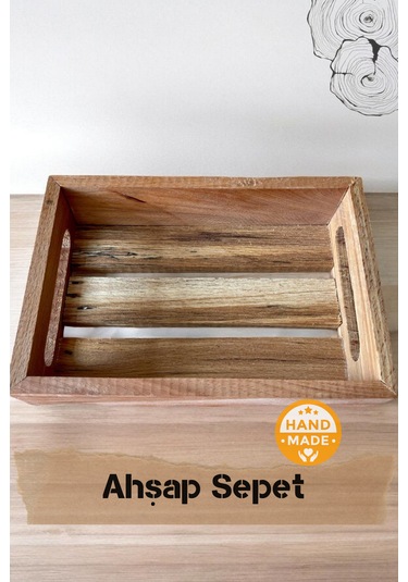 El Yapımı Gürgen Ağacı Ahşap Sepet & Ahşap Kasa 22 X 15 Cm