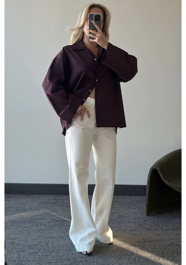 Mürdüm Oversize Gömlek - 4952 Mürdüm