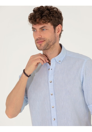 Pierre Cardin Erkek Açık Mavi Desenli Gömlek 50265119-vr003 Açık Mavi