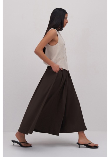 Charis Volanlı Midi Etek Acı Kahve Acı Kahverengi