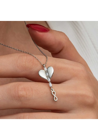 Lucky Life Gümüş Kalpli Sonsuzluk Kadın Kolye Gümüş