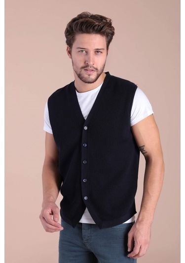 Ferraro Desenli Pamuk Triko Yelek - Lacivert-Lacivert