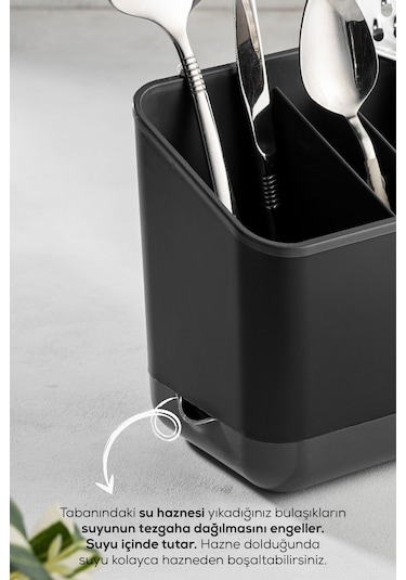 Vienev Tezgah Üstü Kaşık Düzenleyici 5 Bölmeli Organizer Kaşıklık Antrasit