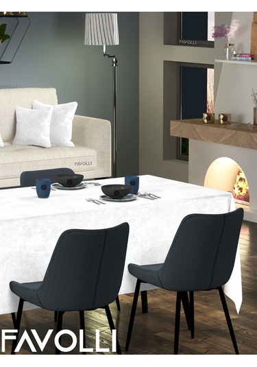 Kadife Dokulu Beyaz Renk Masa Örtüsü Beyaz