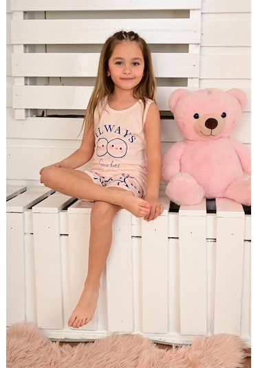 kız çocuk askılı pijama takımı always smile somon