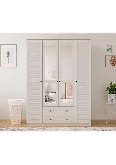 Rabi Mobilya Diva Country 4 Kapak 2 Çekmece Aynalı Mega Gardırop