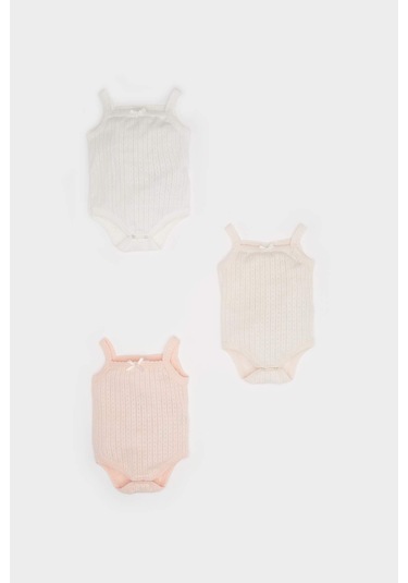 DeFacto Kız Bebek Yenidoğan Kare Yaka 3'lü Askılı Çıtçıtlı Body C4390A525SMPN324