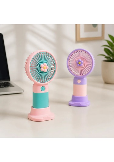 Çiçek Desenli 3 Kademeli Usb Şarjlı Mini El Fanı