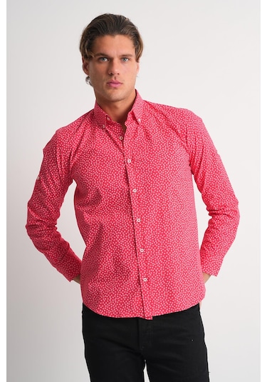 Alexander Gardi Alexandergardı Desenli Slim Fit Erkek Gömlek Pembe