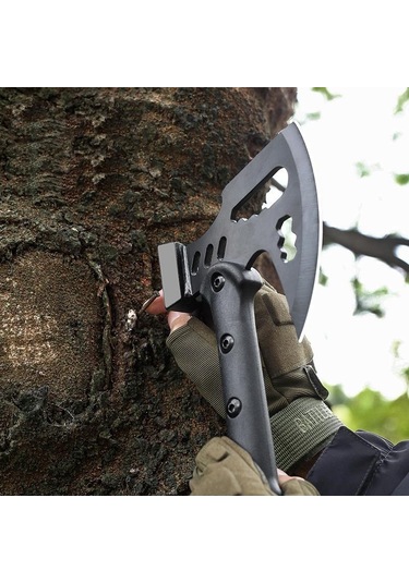 Valkyrie Çekiçli Outdoor Kamp Baltası Kılıflı Balta Siyah