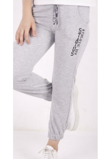 Toontoy Kız Çocuk Artistic Baskılı Jogger Eşofman Alt Gri Melanj