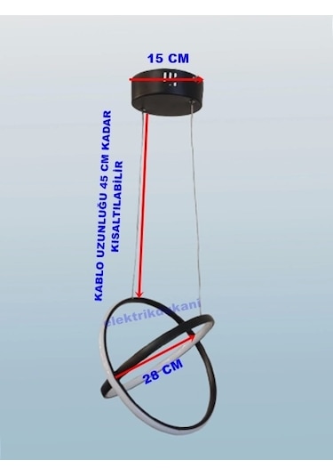 Dmr Çapraz Çift Halka Sarkıt Led Avize Siyah Kasa Üç Renk 6500k/4000k/3000k Beyaz Ilık/beyaz/sarı Çok Renkli