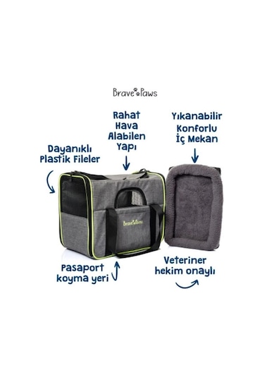 Brave Paws Sp Kedi Köpek Taşıma Çantası Kare Model Yırtılmaz Plastik Fileli Siyah