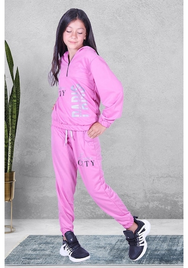 Fyk Kids Love Cıty Fermuarlı Kız Eşofman Takımı Pembe