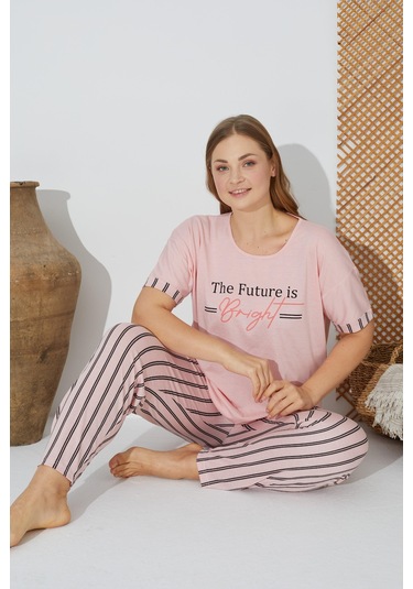 Estiva 24071 Büyük Beden Kadın Kısa Kol Pijama Takımı 001