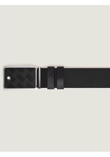 Montblanc Marquetri Desen Tokalı 30 Mm Çift Taraflı Deri Kemer 22 Siyah