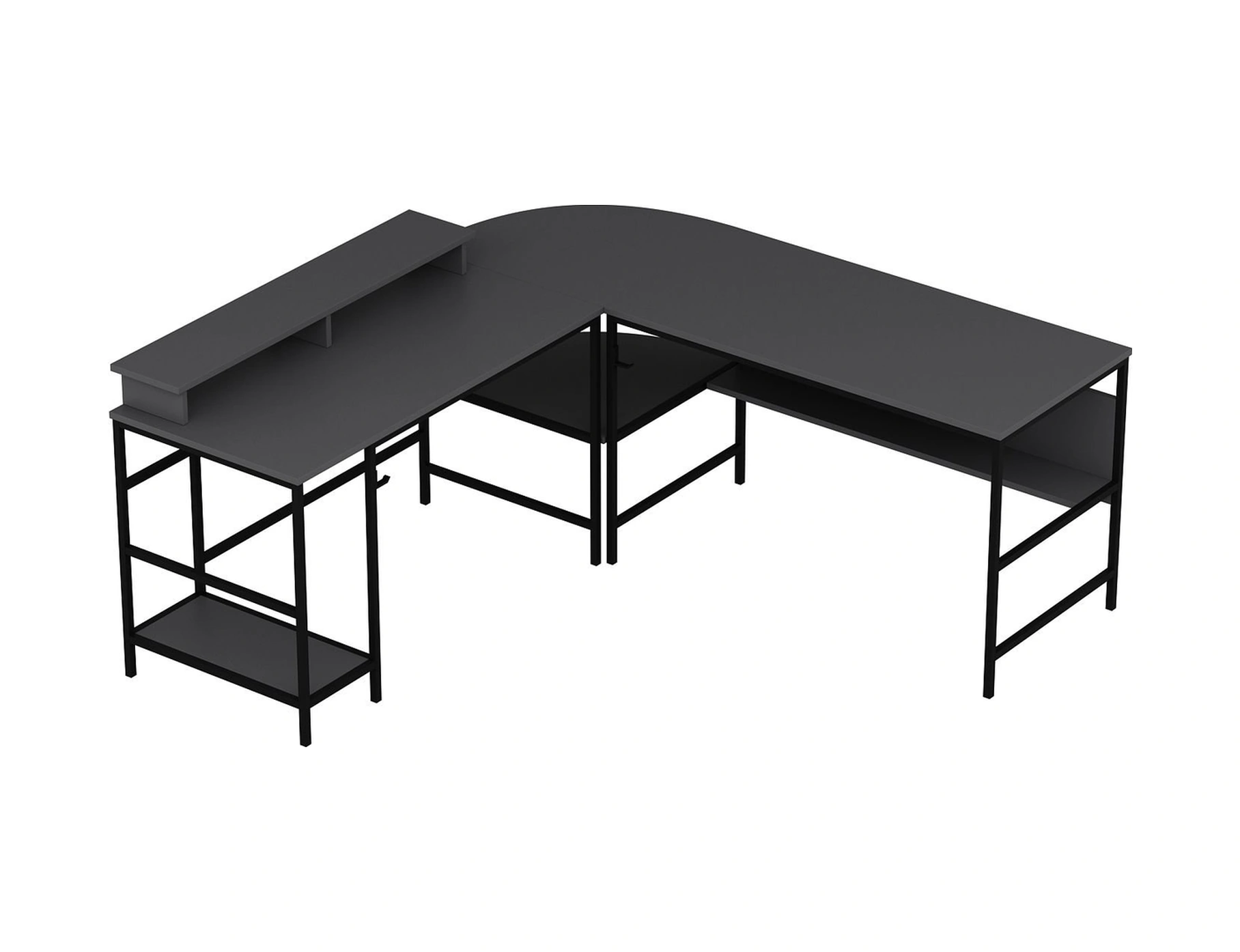 Minar Greta Raflı L Köşe Çalışma Masası - Antrasit Siyah