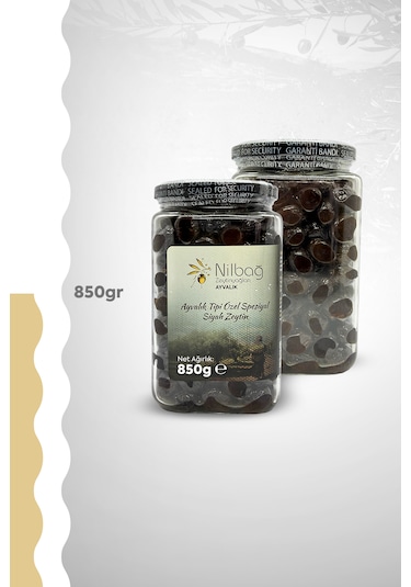 Nilbağ Zeytinyağları Ayvalık Tipi Özel Speciyal Siyah Zeytin Cam 850 G
