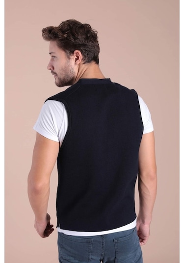 Ferraro Desenli Pamuk Triko Yelek - Lacivert-Lacivert