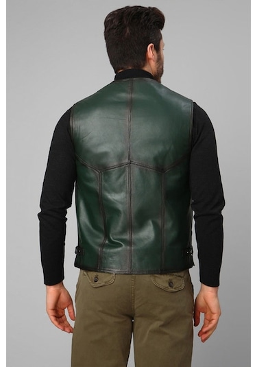 Dericlub 2245 Hakiki Deri Erkek Yelek Yeşil