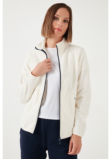 Lela Slim Fit Anti-Pilling Tüylenme Yapmayan Fermuarlı  Polar Bayan Hırka 5907012 Ekru