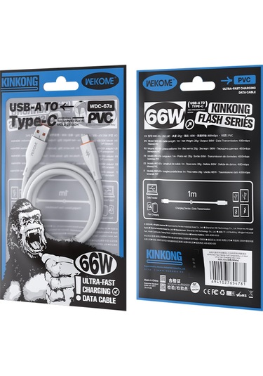 Wk Wdc-67a Kinkong 1m 66w Pvc Veri Kablosu, Arayüz: Usb Tip-c Beyaz