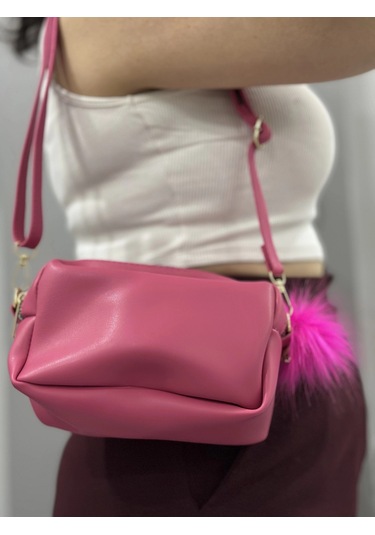 Biçomi Ponpon Fuşya Cilt Çanta Vizon