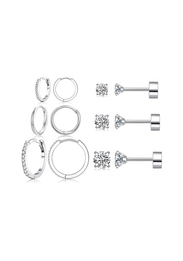 Yaleker 925 Gümüş Ve Tıbbi Çelikten Yapılmış Alerjiye Duyarsız Küçük Zirkonlu Küpe Seti - Çoklu Piercing İçin Uygun Günlük Kullanim Helix Tragus Konk Mühürleri Gümüş