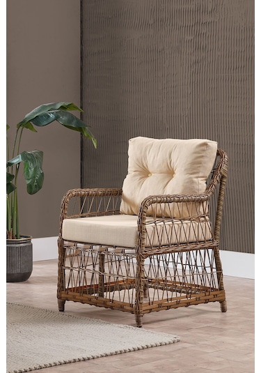 Breda Rattan Örgü Bahçe Balkon Takımı 2+1+1 Cam Masalı Kahve Kahve