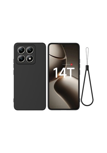Xiaomi 14t İçin Düz Renk Sıvı Silikon Damlamaz Tam Kapsama Telefon Kılıfı Siyah
