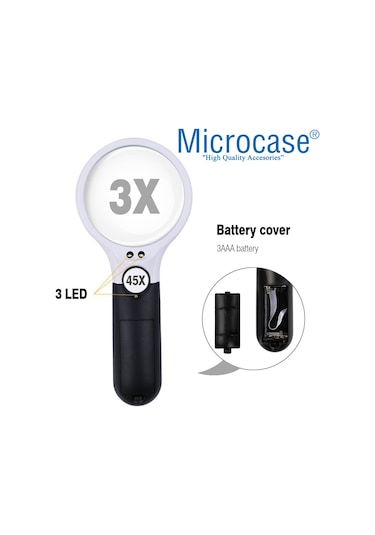 Microcase By5 Işıklı Çift Gözlü 45X 3X Büyütme El Büyüteci