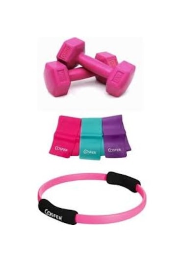 Pilates Çemberi 3 Lü Pilates Bandı ve Dambıl 3 Lü Set