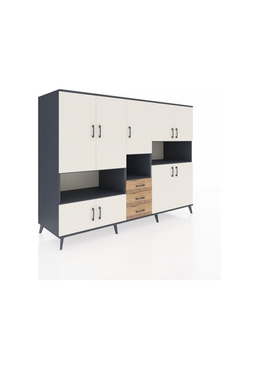 Kronos Dolap 13 Raflı 3 Çekmeceli 9 Kapaklı 220x59x163 Antrasit-a Antrasit-aytaşı/çam