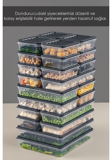 Meleni Home 24 Parça Mikrodalga Uyumlu Saklama Kabı 2x2400 ML 4x1200 ML 6x1170 ML 12x600 ML Antrasit