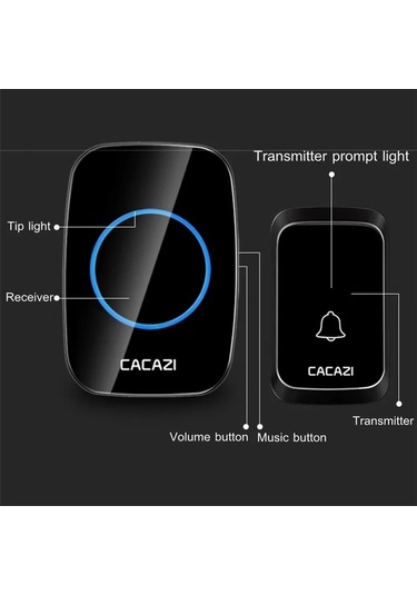 Cacazi A10 Kablosuz Kapı Zili 300m Menzil 60 Melodi Led Işıklı