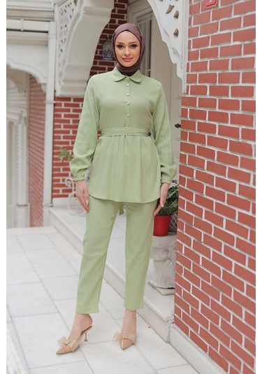 Taş Düğme Detaylı Takım Mint Yeşili Mintyeşili Mint Yeşili