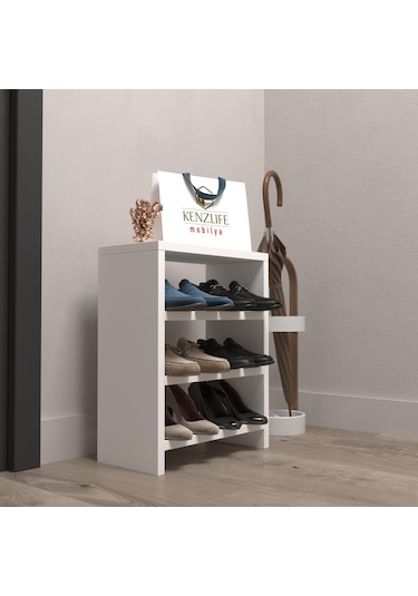 Kenzlife Ayakkabılık Mısri Mat Beyaz Suntalam 050 040 20 Altı Çift Ayakkabı Kapasitesi Arkalıksız Beyaz