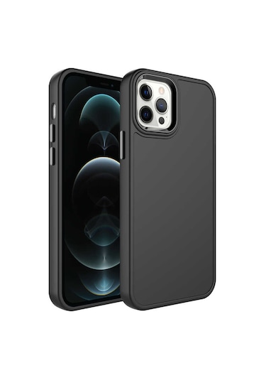 Goocamp Apple iPhone 14 Pro Uyumlu Metal Çerçeve Ve Buton Tasarımlı Sert Botox Kılıf-siyah Siyah