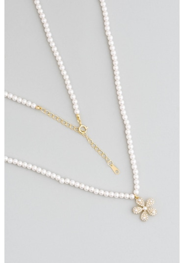 İnci Çiçeği 18 Ayar Sarı Altın Kaplama 40 Cm Gümüş Minimal Kolye