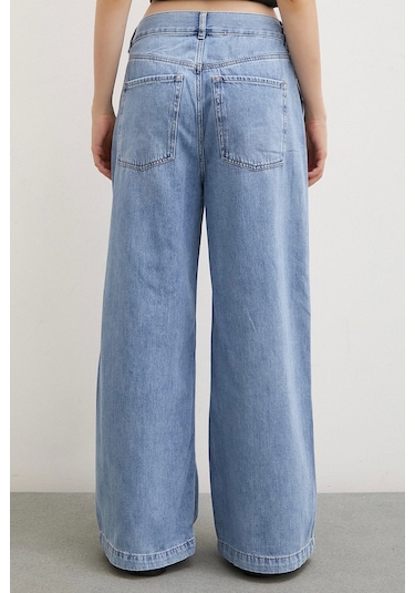 Never More Yüksek Bel Geniş Paça Jean Buz Mavisi Buz Mavisi Buz Mavi