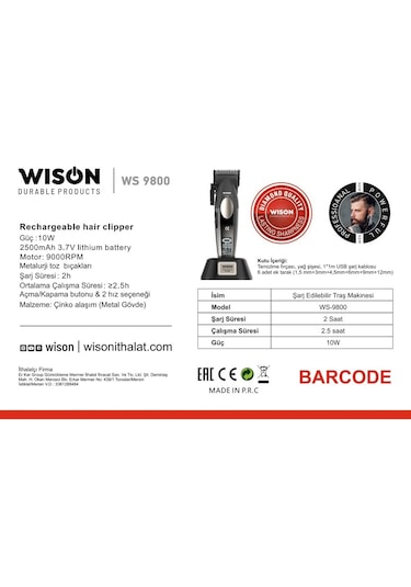 Wıson Ws-9800 Profesyonel Saç Sakal Tıraş Makinesi Yeni Ürün