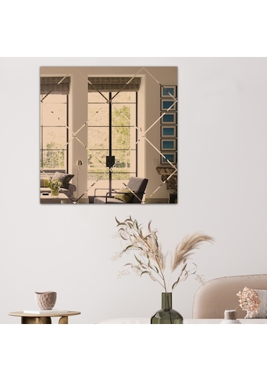 Ayna | Bronz Ayna | Baklava Kanallı Kare Ayna | 60Cm X 60Cm Bronz