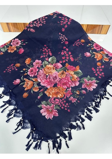 Sökme Boncuklu Pamuk Yazma - 05650 Lacivert , Pembe