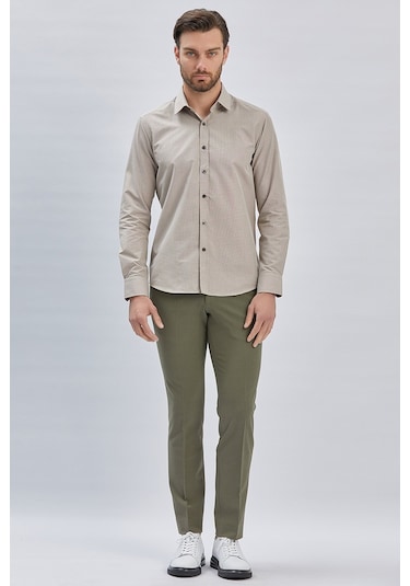 Erkek Uzun Kollu Bez Ayağı Sert Yaka Cepsiz Klasik Slim Fit Dar Kesim Gömlek 1004240230-camel Camel