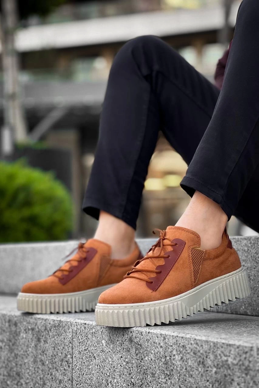 Kb-x502 Kuback Taba Süet Yüksek Bej Taban Bağcık Detaylı Lastikli Günlük Erkek Ayakkabı Beyaz