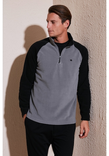 Buratti Slim Fit Yarım Fermuarlı Kışlık Şardonlu Erkek Polar 5906055 Gri