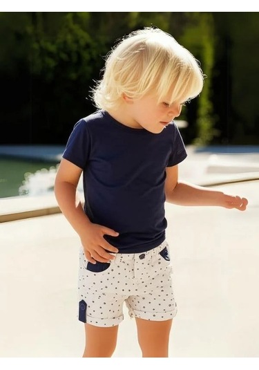 Erkek Bebek Pamuklu Desenli Şort-15846 Beyaz